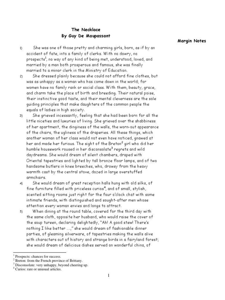 the necklace summary the necklace by guy de maupassant